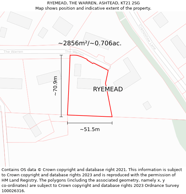 RYEMEAD, THE WARREN, ASHTEAD, KT21 2SG: Plot and title map