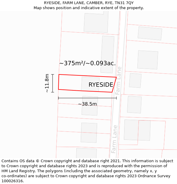 RYESIDE, FARM LANE, CAMBER, RYE, TN31 7QY: Plot and title map