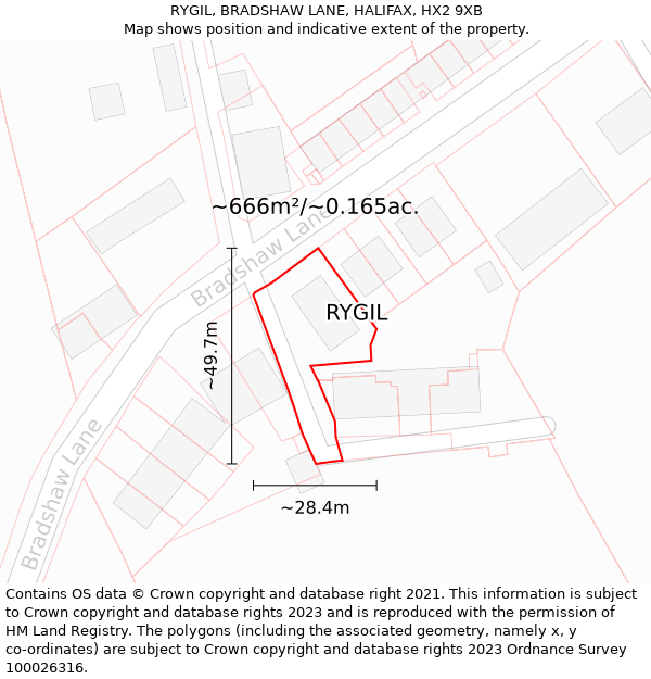 RYGIL, BRADSHAW LANE, HALIFAX, HX2 9XB: Plot and title map