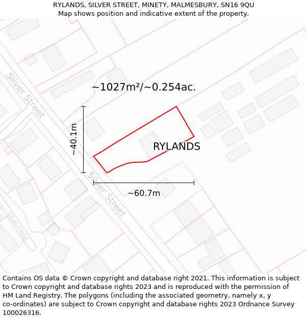 RYLANDS, SILVER STREET, MINETY, MALMESBURY, SN16 9QU: Plot and title map