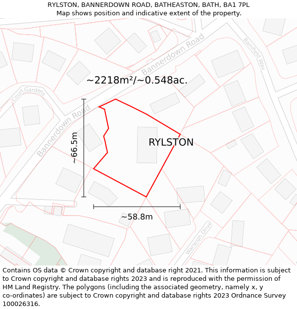 RYLSTON, BANNERDOWN ROAD, BATHEASTON, BATH, BA1 7PL: Plot and title map