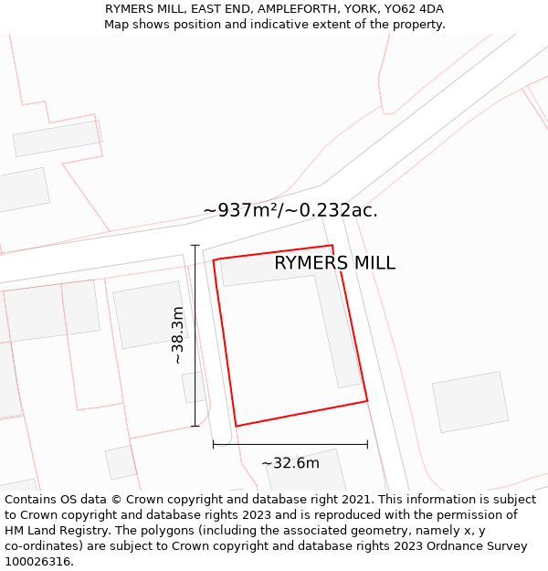 RYMERS MILL, EAST END, AMPLEFORTH, YORK, YO62 4DA: Plot and title map