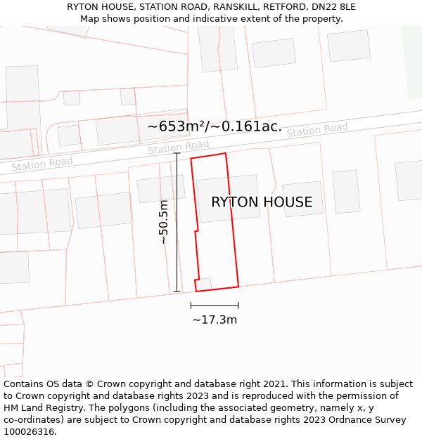 RYTON HOUSE, STATION ROAD, RANSKILL, RETFORD, DN22 8LE: Plot and title map