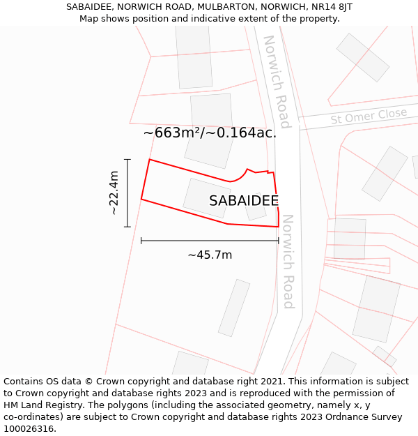 SABAIDEE, NORWICH ROAD, MULBARTON, NORWICH, NR14 8JT: Plot and title map