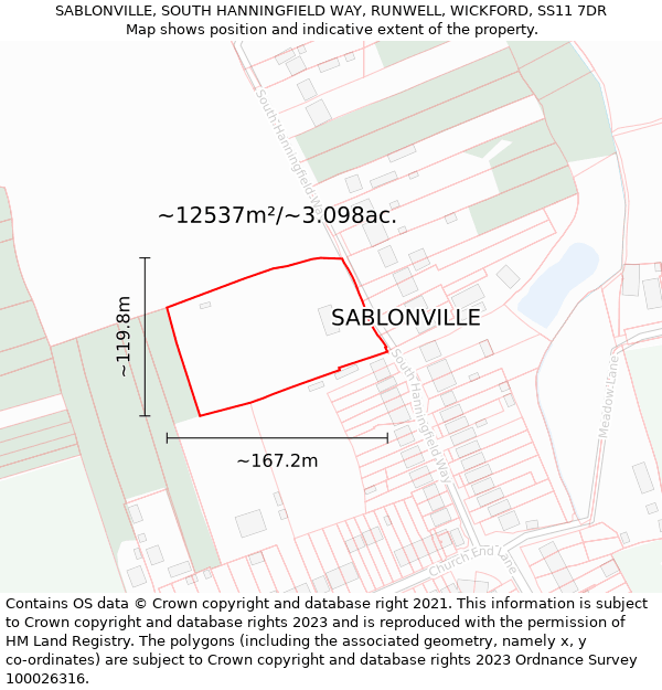 SABLONVILLE, SOUTH HANNINGFIELD WAY, RUNWELL, WICKFORD, SS11 7DR: Plot and title map