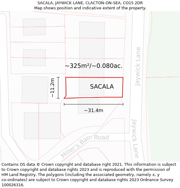 SACALA, JAYWICK LANE, CLACTON-ON-SEA, CO15 2DR: Plot and title map