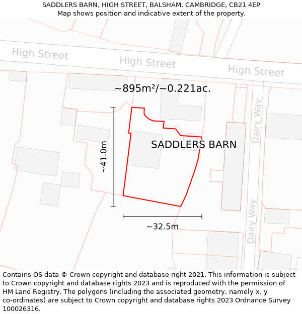 SADDLERS BARN, HIGH STREET, BALSHAM, CAMBRIDGE, CB21 4EP: Plot and title map