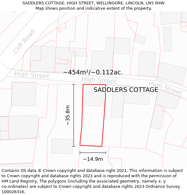 SADDLERS COTTAGE, HIGH STREET, WELLINGORE, LINCOLN, LN5 0HW: Plot and title map