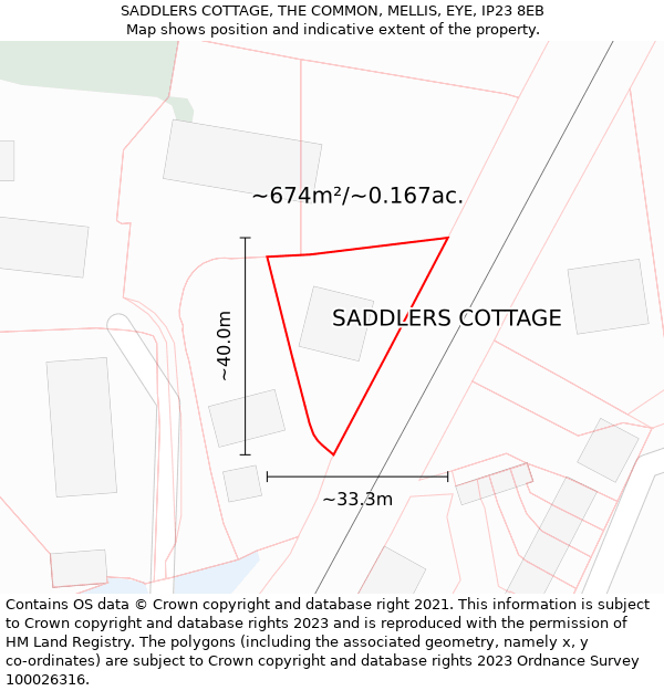 SADDLERS COTTAGE, THE COMMON, MELLIS, EYE, IP23 8EB: Plot and title map