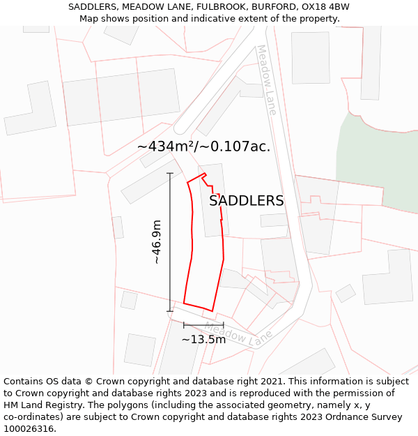 SADDLERS, MEADOW LANE, FULBROOK, BURFORD, OX18 4BW: Plot and title map