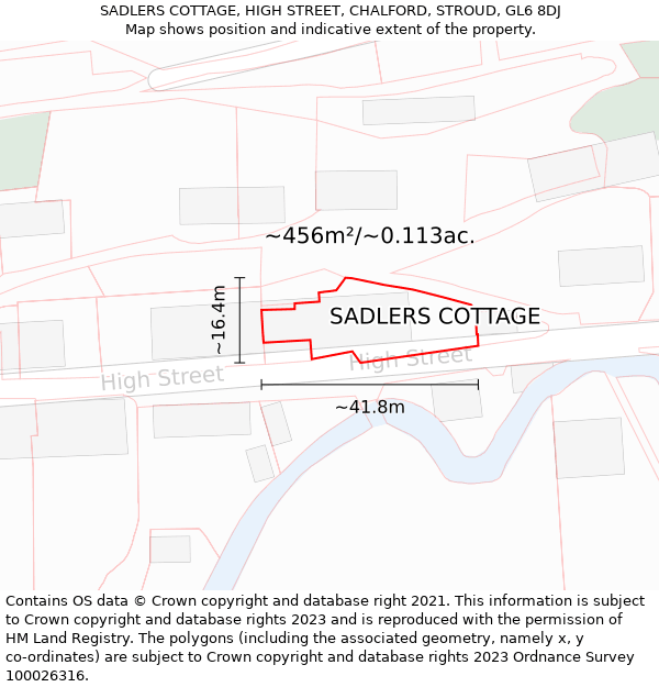 SADLERS COTTAGE, HIGH STREET, CHALFORD, STROUD, GL6 8DJ: Plot and title map