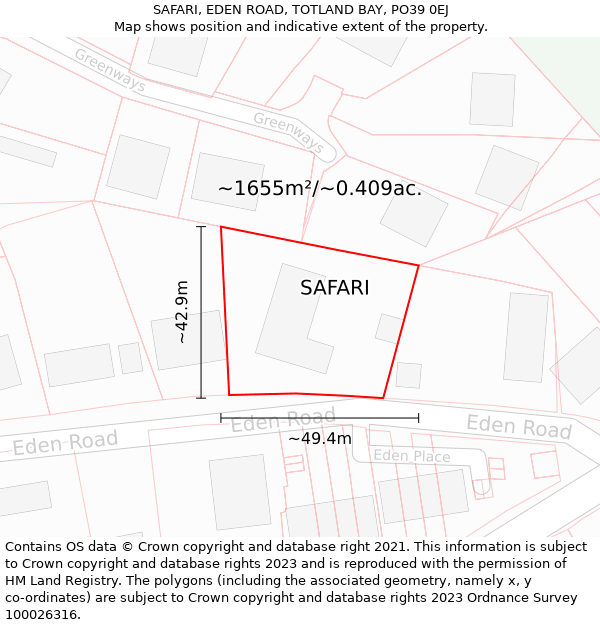 SAFARI, EDEN ROAD, TOTLAND BAY, PO39 0EJ: Plot and title map