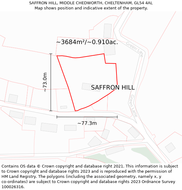 SAFFRON HILL, MIDDLE CHEDWORTH, CHELTENHAM, GL54 4AL: Plot and title map