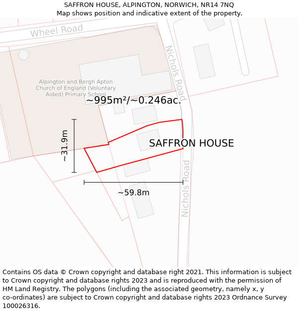 SAFFRON HOUSE, ALPINGTON, NORWICH, NR14 7NQ: Plot and title map