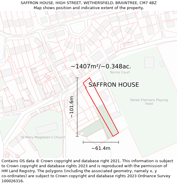 SAFFRON HOUSE, HIGH STREET, WETHERSFIELD, BRAINTREE, CM7 4BZ: Plot and title map