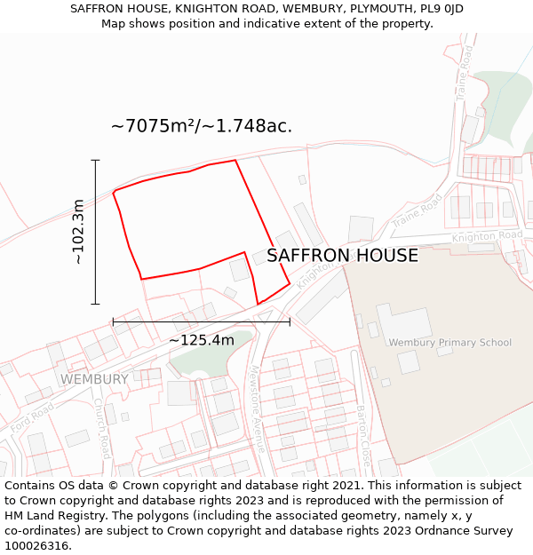 SAFFRON HOUSE, KNIGHTON ROAD, WEMBURY, PLYMOUTH, PL9 0JD: Plot and title map