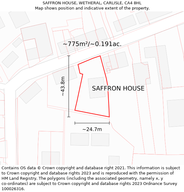 SAFFRON HOUSE, WETHERAL, CARLISLE, CA4 8HL: Plot and title map