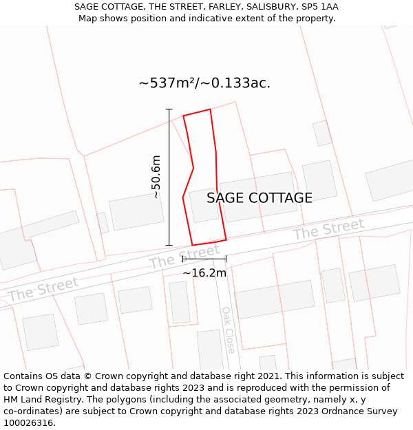 SAGE COTTAGE, THE STREET, FARLEY, SALISBURY, SP5 1AA: Plot and title map