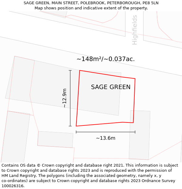 SAGE GREEN, MAIN STREET, POLEBROOK, PETERBOROUGH, PE8 5LN: Plot and title map