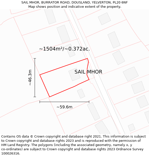 SAIL MHOR, BURRATOR ROAD, DOUSLAND, YELVERTON, PL20 6NF: Plot and title map