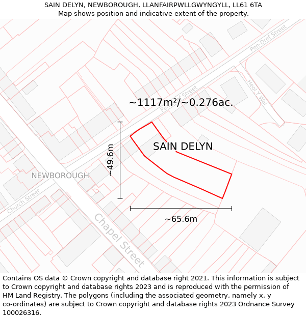 SAIN DELYN, NEWBOROUGH, LLANFAIRPWLLGWYNGYLL, LL61 6TA: Plot and title map