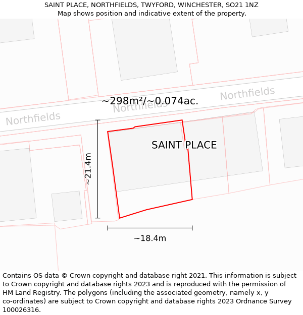 SAINT PLACE, NORTHFIELDS, TWYFORD, WINCHESTER, SO21 1NZ: Plot and title map