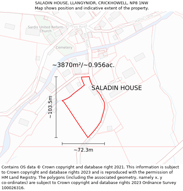 SALADIN HOUSE, LLANGYNIDR, CRICKHOWELL, NP8 1NW: Plot and title map