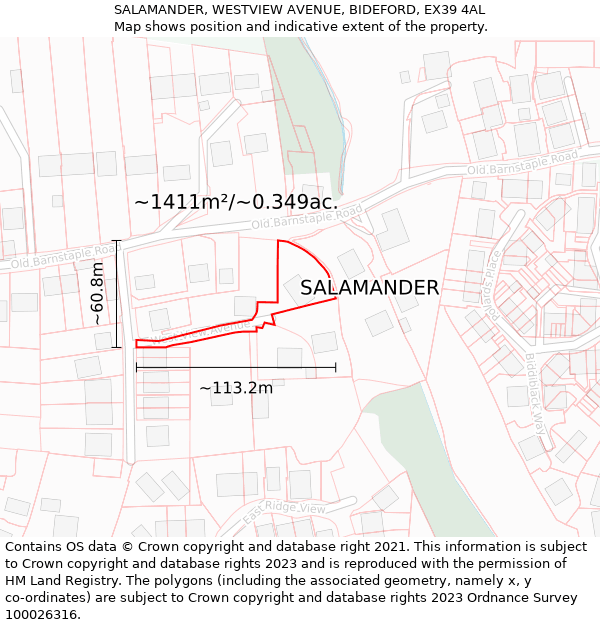 SALAMANDER, WESTVIEW AVENUE, BIDEFORD, EX39 4AL: Plot and title map