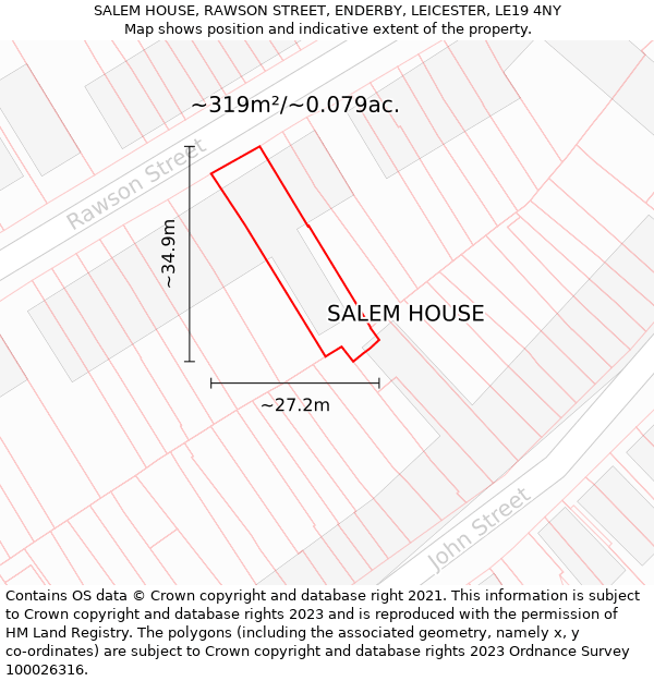 SALEM HOUSE, RAWSON STREET, ENDERBY, LEICESTER, LE19 4NY: Plot and title map