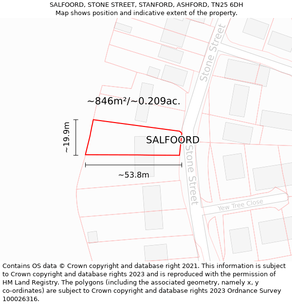 SALFOORD, STONE STREET, STANFORD, ASHFORD, TN25 6DH: Plot and title map