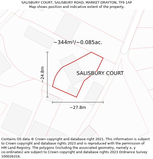 SALISBURY COURT, SALISBURY ROAD, MARKET DRAYTON, TF9 1AP: Plot and title map