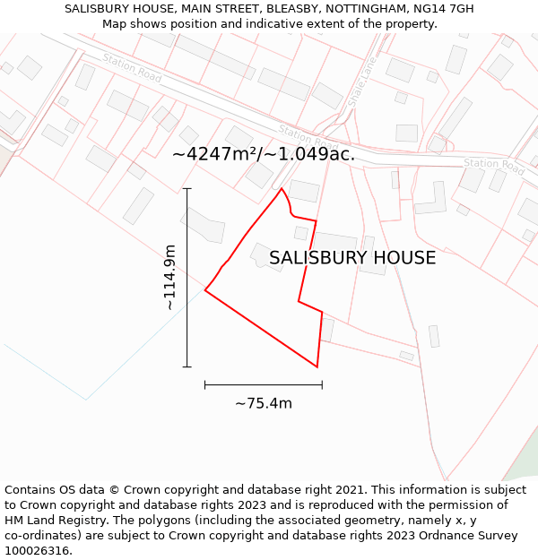 SALISBURY HOUSE, MAIN STREET, BLEASBY, NOTTINGHAM, NG14 7GH: Plot and title map