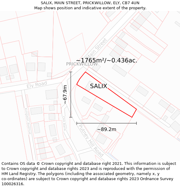 SALIX, MAIN STREET, PRICKWILLOW, ELY, CB7 4UN: Plot and title map