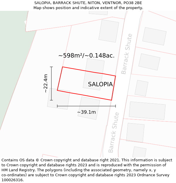 SALOPIA, BARRACK SHUTE, NITON, VENTNOR, PO38 2BE: Plot and title map