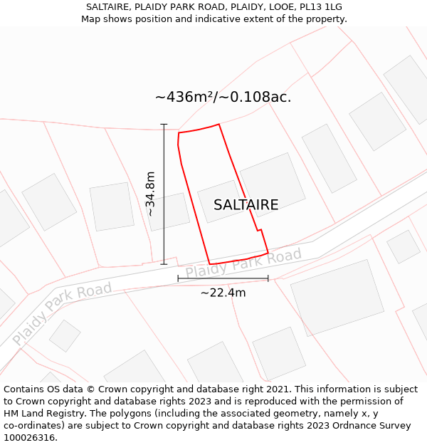 SALTAIRE, PLAIDY PARK ROAD, PLAIDY, LOOE, PL13 1LG: Plot and title map