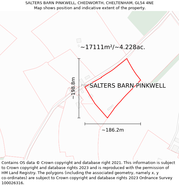 SALTERS BARN PINKWELL, CHEDWORTH, CHELTENHAM, GL54 4NE: Plot and title map