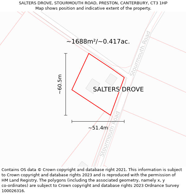 SALTERS DROVE, STOURMOUTH ROAD, PRESTON, CANTERBURY, CT3 1HP: Plot and title map