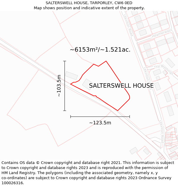 SALTERSWELL HOUSE, TARPORLEY, CW6 0ED: Plot and title map