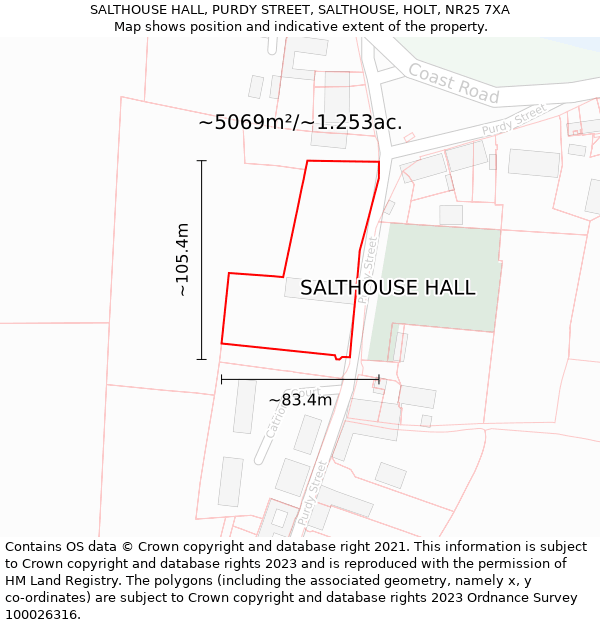 SALTHOUSE HALL, PURDY STREET, SALTHOUSE, HOLT, NR25 7XA: Plot and title map