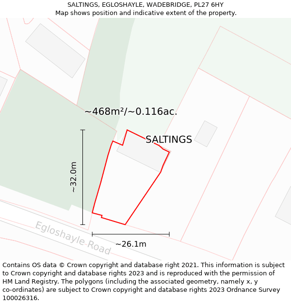 SALTINGS, EGLOSHAYLE, WADEBRIDGE, PL27 6HY: Plot and title map