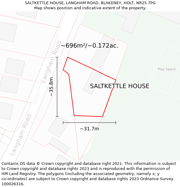 SALTKETTLE HOUSE, LANGHAM ROAD, BLAKENEY, HOLT, NR25 7PG: Plot and title map