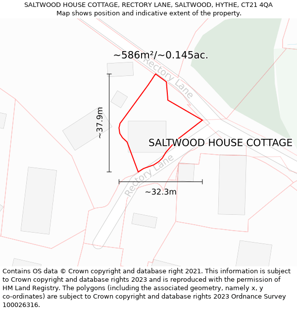 SALTWOOD HOUSE COTTAGE, RECTORY LANE, SALTWOOD, HYTHE, CT21 4QA: Plot and title map