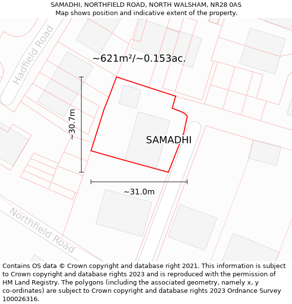 SAMADHI, NORTHFIELD ROAD, NORTH WALSHAM, NR28 0AS: Plot and title map