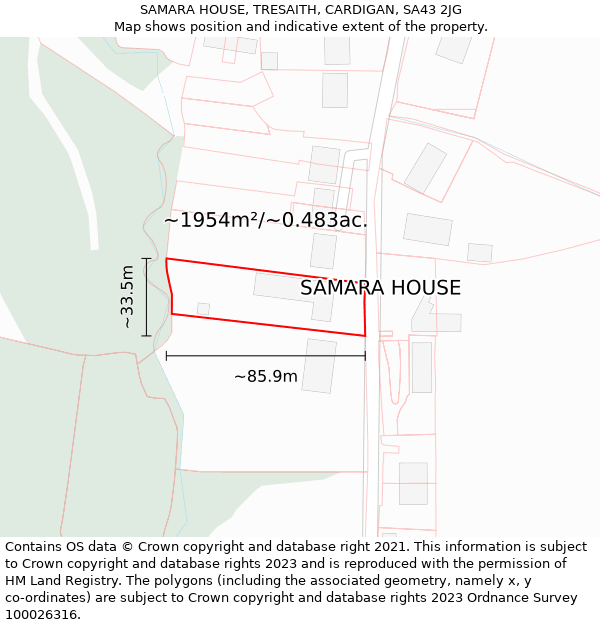 SAMARA HOUSE, TRESAITH, CARDIGAN, SA43 2JG: Plot and title map