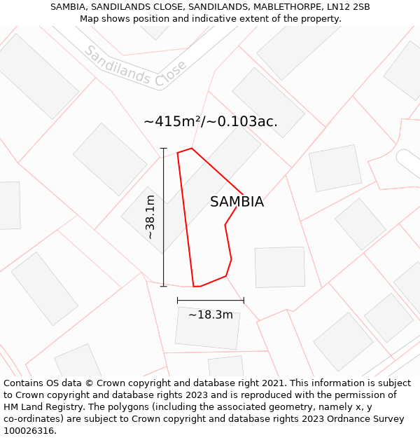 SAMBIA, SANDILANDS CLOSE, SANDILANDS, MABLETHORPE, LN12 2SB: Plot and title map