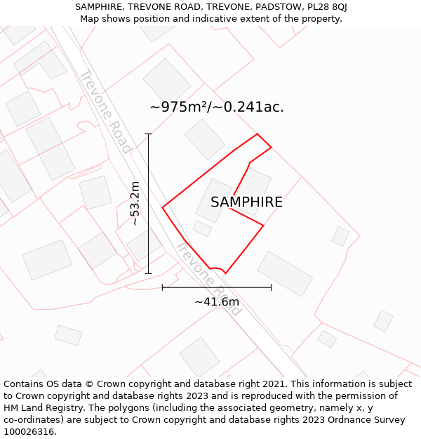 SAMPHIRE, TREVONE ROAD, TREVONE, PADSTOW, PL28 8QJ: Plot and title map