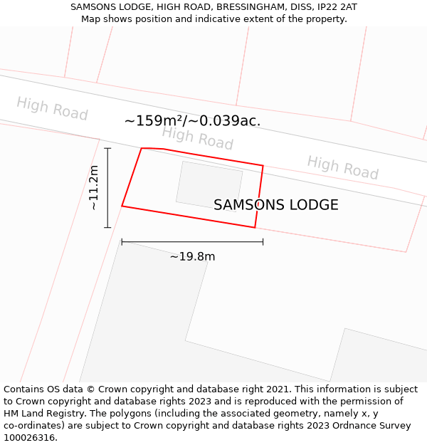 SAMSONS LODGE, HIGH ROAD, BRESSINGHAM, DISS, IP22 2AT: Plot and title map
