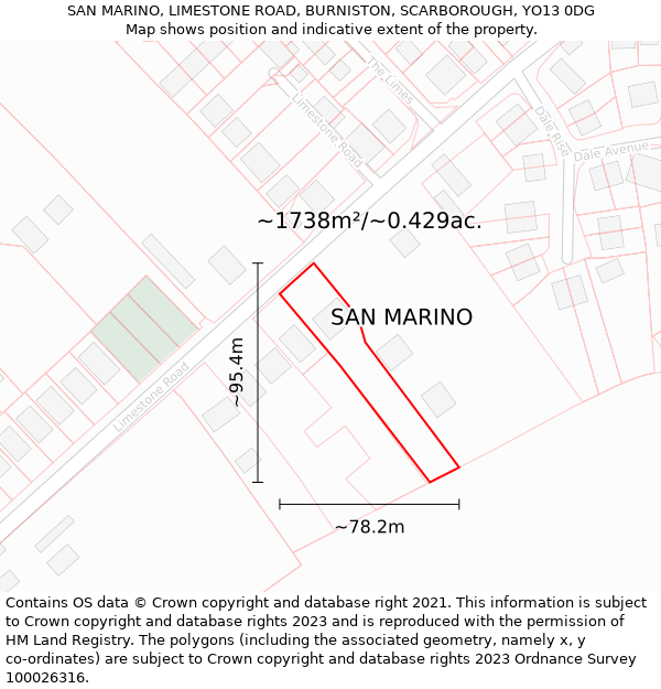 SAN MARINO, LIMESTONE ROAD, BURNISTON, SCARBOROUGH, YO13 0DG: Plot and title map