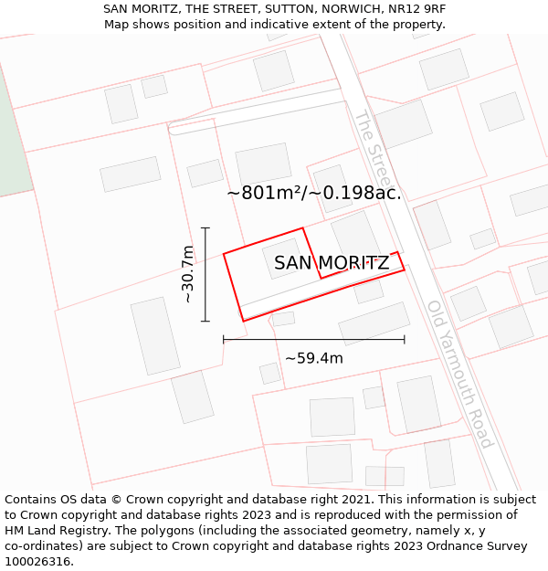 SAN MORITZ, THE STREET, SUTTON, NORWICH, NR12 9RF: Plot and title map