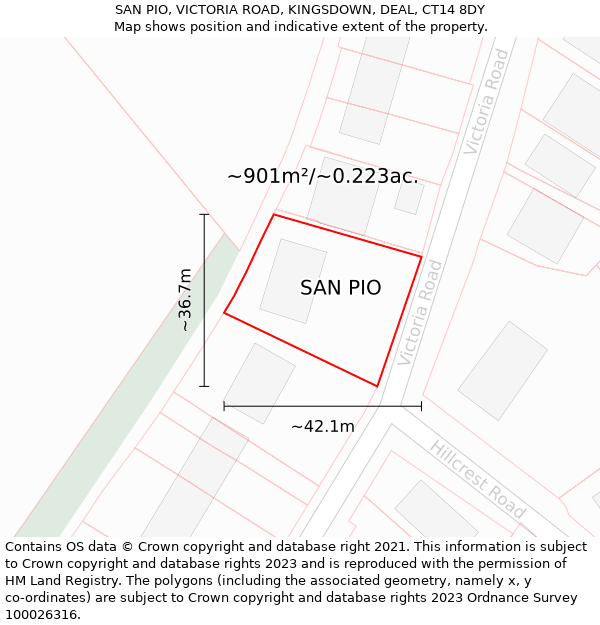 SAN PIO, VICTORIA ROAD, KINGSDOWN, DEAL, CT14 8DY: Plot and title map